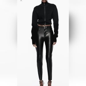 Zara pleather black skinny plants with zip flare